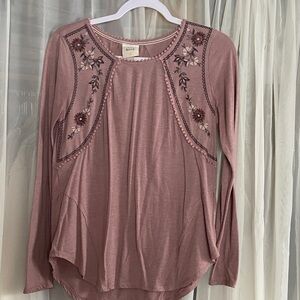 Knox Rose Mauve Embroidered Long Sleeve Blouse